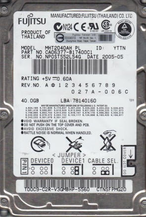 MHT2040AH PL Fujitsu 40GB IDE 2.5 Inch Hard Drive